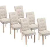 Krzesła - Zestaw 6 krzeseł VILLOSA - Tkanina i nogi z drewna - Kolor beżowy - miniaturka - grafika 1