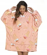 Bluzy damskie - BLUZA PLUSZOWA Z KAPTUREM COMFY KOC OVERSIZE CIEPŁA WZÓR LODY ICE CREAM - miniaturka - grafika 1