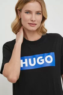 Koszulki sportowe damskie - Hugo Blue t-shirt bawełniany damski kolor czarny - grafika 1