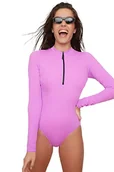 Stroje kąpielowe - Trendyol Damski kostium kąpielowy z długim rękawem, szczegółowy surfing, tematyczny kostium kąpielowy, fuksja, 38 - miniaturka - grafika 1