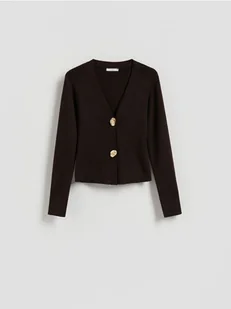 Reserved - Kardigan z dekoracyjnymi guzikami - brązowy - Swetry damskie - miniaturka - grafika 1