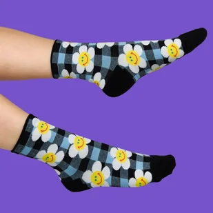 Skarpetki w kwiaty i kratkę - Młodzieżowe skarpetki bawełna na prezent Zabawny modny wzór - Skarpetki damskie - miniaturka - grafika 1