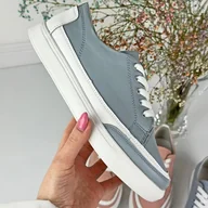 Półbuty damskie - Niebieskie skórzane półbuty damskie Sergio Leone sp016 - miniaturka - grafika 1