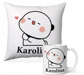 Gadżety dla niej i dla niego - ZESTAW PODUSZKA + KUBEK Prezent BUBU DUDU WALENTYNKI MISIE + IMIĘ 40 - miniaturka - grafika 1