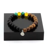 Bransoletki - Kamienie i minerały. Bransoletka z koralików malachitu Kongo + żółty agat + matowy czarny onyks + wyprodukowano we Francji. - miniaturka - grafika 1