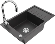 Zlewozmywaki z baterią - Mexen Elias zlewozmywak granitowy 1-komorowy z ociekaczem i baterią kuchenną Savita, czarny nakrapiany - 6511-76-672601-00 - miniaturka - grafika 1