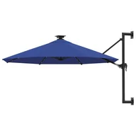 Parasole ogrodowe - vidaXL Parasol ścienny z LED, na metalowym słupku, 300 cm, niebieski vidaXL - miniaturka - grafika 1