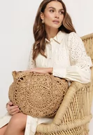 Torebki damskie - Ciemnobeżowa Torebka Pleciona w Stylu Boho o Półokrągłym Fasonie na Suwak Qubi - miniaturka - grafika 1