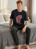 Piżamy damskie - Piżama bawełniana z misiem czarny L - miniaturka - grafika 1