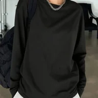 Bluzki damskie - TEMU Koszulka Damska Y2K Retro Oversize - Miękki, Elastyczny Materiał, Okrągły Dekolt, Długie Rękawy, Minimalistyczna Czarna Bluzka na Wiosnę/Jesień, - miniaturka - grafika 1