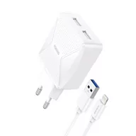 Ładowarki do telefonów - Ładowarka sieciowa Foneng EU35 2x USB + kabel USB do Lightning 2.4A (biała) - miniaturka - grafika 1
