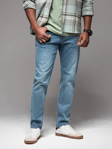 Męskie klasyczne przecierane jeansy REGULAR FIT jasnoniebieskie V2 OM-PADP-0217 - Ombre Clothing - Spodnie męskie - miniaturka - grafika 1