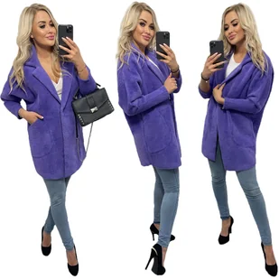 Płaszcz ALPAKI kurtka WEŁNA FIOLET oversize - Płaszcze damskie - miniaturka - grafika 1