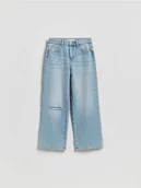 Spodnie i spodenki dla dziewczynek - Reserved - Jeansy wide leg z przetarciem - niebieski - miniaturka - grafika 1