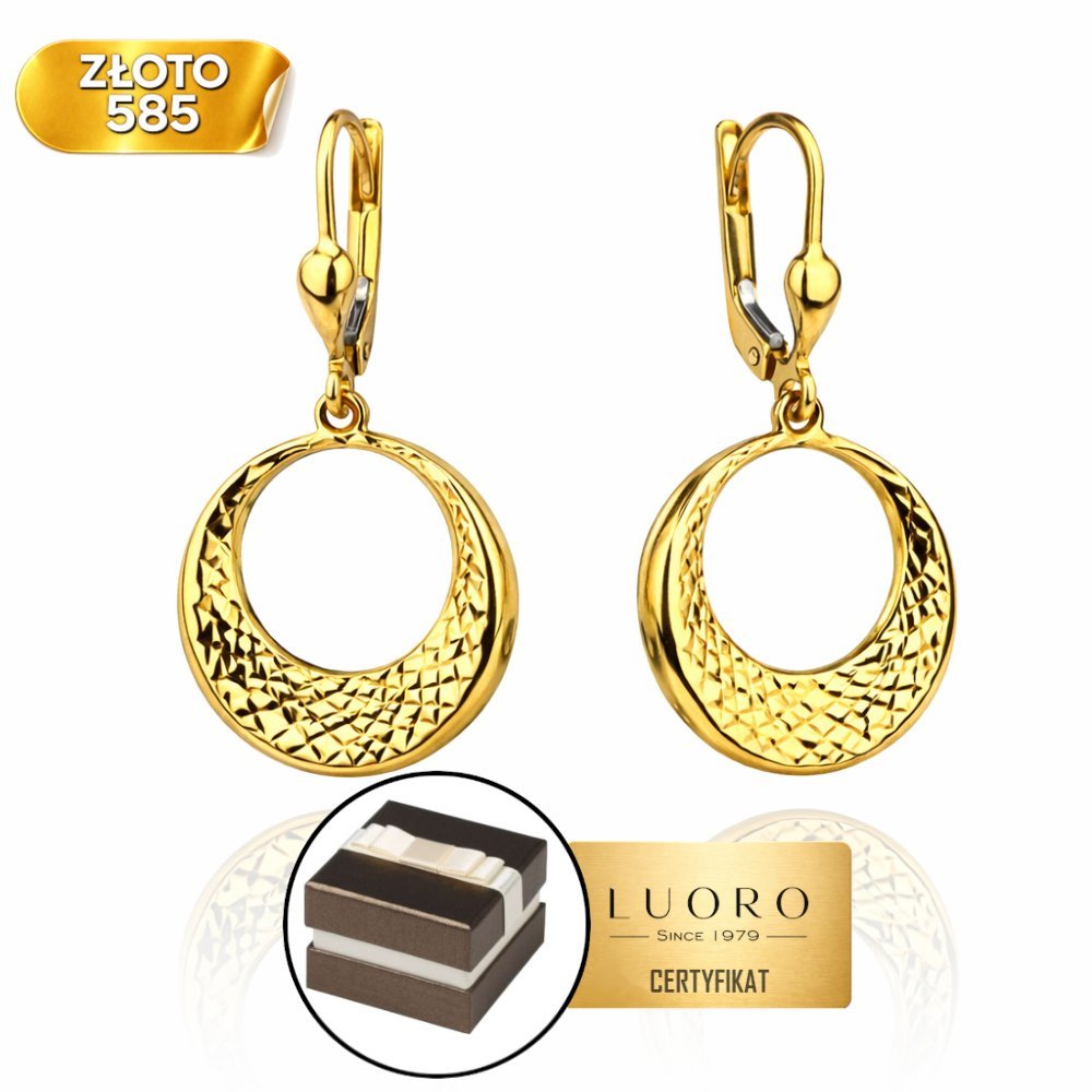 KOLCZYKI ZŁOTE 585 14K OKRĄGŁE DIAMENTOWANE 16 MM ZAPIĘCIE ANGIELSKIE