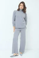 Dresy damskie - Komplet dzianinowy z golfem - szary One size - miniaturka - grafika 1
