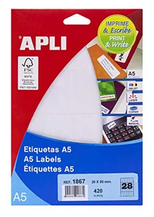 APLI 1867 – białe etykiety A5 20 x 50 mm, 15 arkuszy - Etykiety do drukarek - miniaturka - grafika 1