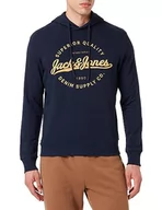 Bluzy męskie - Bestseller A/S Jjstanli Sweat Hood męska bluza z kapturem, Navy Blazer/Print:big, XXL - miniaturka - grafika 1