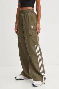 adidas Originals spodnie damskie kolor zielony fason cargo high waist IX5964 - Spodnie damskie - miniaturka - grafika 1