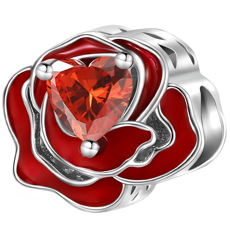 Charms Zawieszka Charms Róża z Sercem Srebro 925 Charmsy Trusky