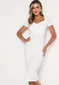 Sukienki - Biała Taliowana Koktajlowa Sukienka z Wiskozą i Rozcięciem z Tyłu Castorea - miniaturka - grafika 1