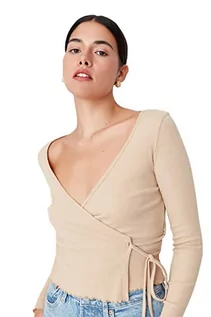 Body - Trendyol Damska damska bluzka slim bodycon dwurzędowa dzianinowa bluzka, beżowa, XL, BEŻOWY, XL - grafika 1