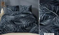 Pościel - Pościel satynowa 160x200 granatowa liście zapinana na suwak KARO Satin - miniaturka - grafika 1