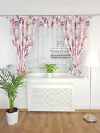 Firany - Firana gotowa z zasłonami ozdobiona różami- różowa, zestaw dekoracyjny - miniaturka - grafika 1