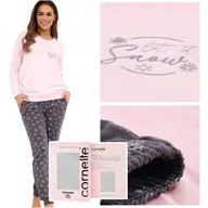 Piżamy damskie - Cornette Piżama Damska Komplet Długi Rękaw Śnieżynki Róż Bawełna XXL - miniaturka - grafika 1