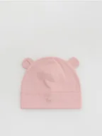 Czapki damskie - Reserved - Bawełniana czapka z uszkami - pastelowy róż - miniaturka - grafika 1