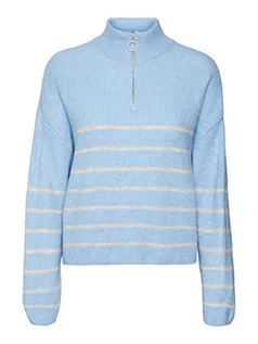 Bluzy damskie - VERO MODA Vmolina Ls bluza damska z zamkiem błyskawicznym z wysokim dekoltem, Blue Bell/Stripes:w. Birch Stripes, XL - grafika 1