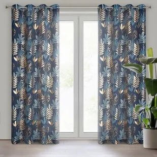 Zasłona gotowa na przelotkach RINA 250 x 140 cm granatowy - Zasłony - miniaturka - grafika 1