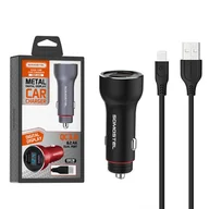 Ładowarki samochodowe - Somostel Ładowarka ŁADOWARKA METALOWA SAMOCHODOWA 5A CZARNA MIERNIK + KABEL IPHONE 30W 2XUSB DUAL QUICK CHARGE QC 3.0 METAL SMS-A89 B SMS-89 BLACK - miniaturka - grafika 1