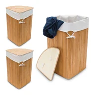 Kosze na bieliznę - relaxdays 3 x narożny kosz na pranie bambus naturalny - miniaturka - grafika 1