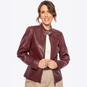 Kurtki damskie - Damska kurtka ze skóry naturalnej z przeszyciami bordowa - miniaturka - grafika 1