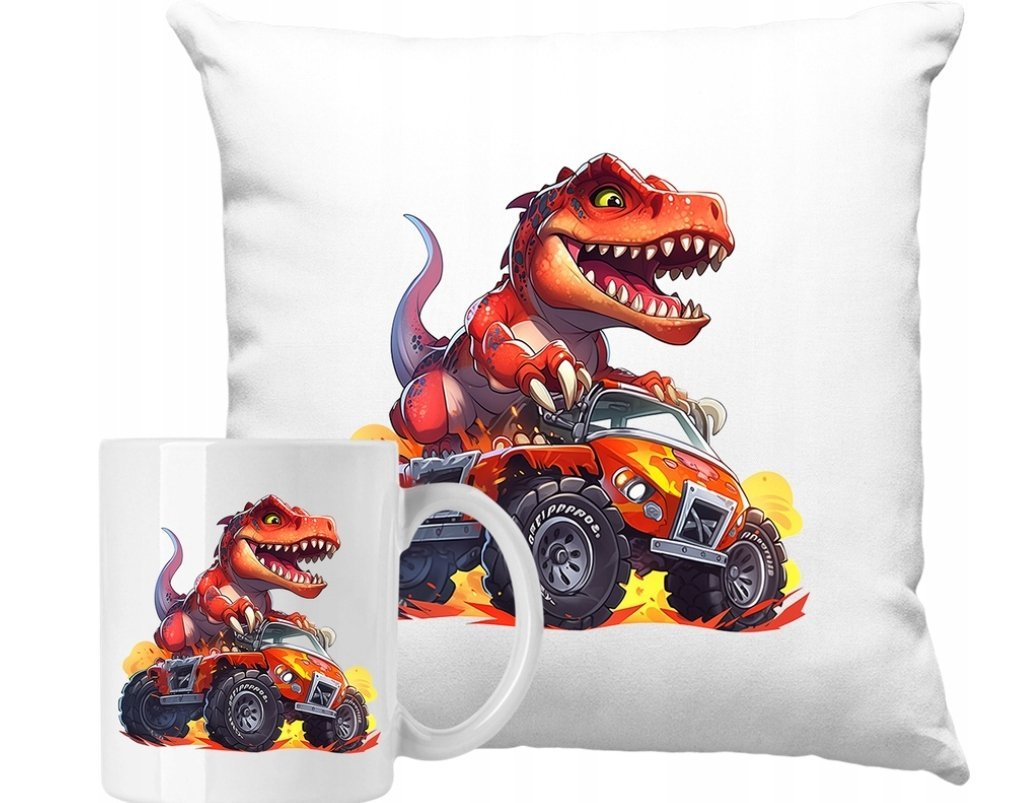ZESTAW PODUSZKA + KUBEK Monsters Truck Pomysł Ogień Na Prezent +IMIĘ #3