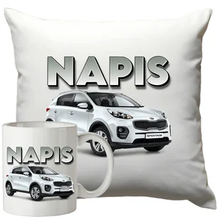 Kubek Poduszka KIA 330ml 40x40cm z Napisem Zestaw Motoryzacyjny - Gadżety dla niej i dla niego - miniaturka - grafika 1