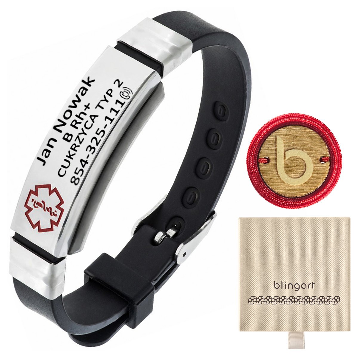 Bransoletka męska kauczukowa z GRAWEREM ratunkowa