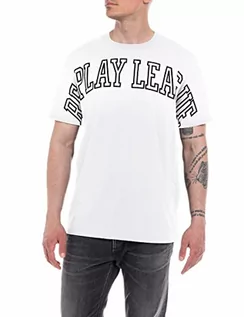 Koszulki męskie - Replay T-shirt męski z krótkim rękawem z napisem, 001 White, XS - grafika 1