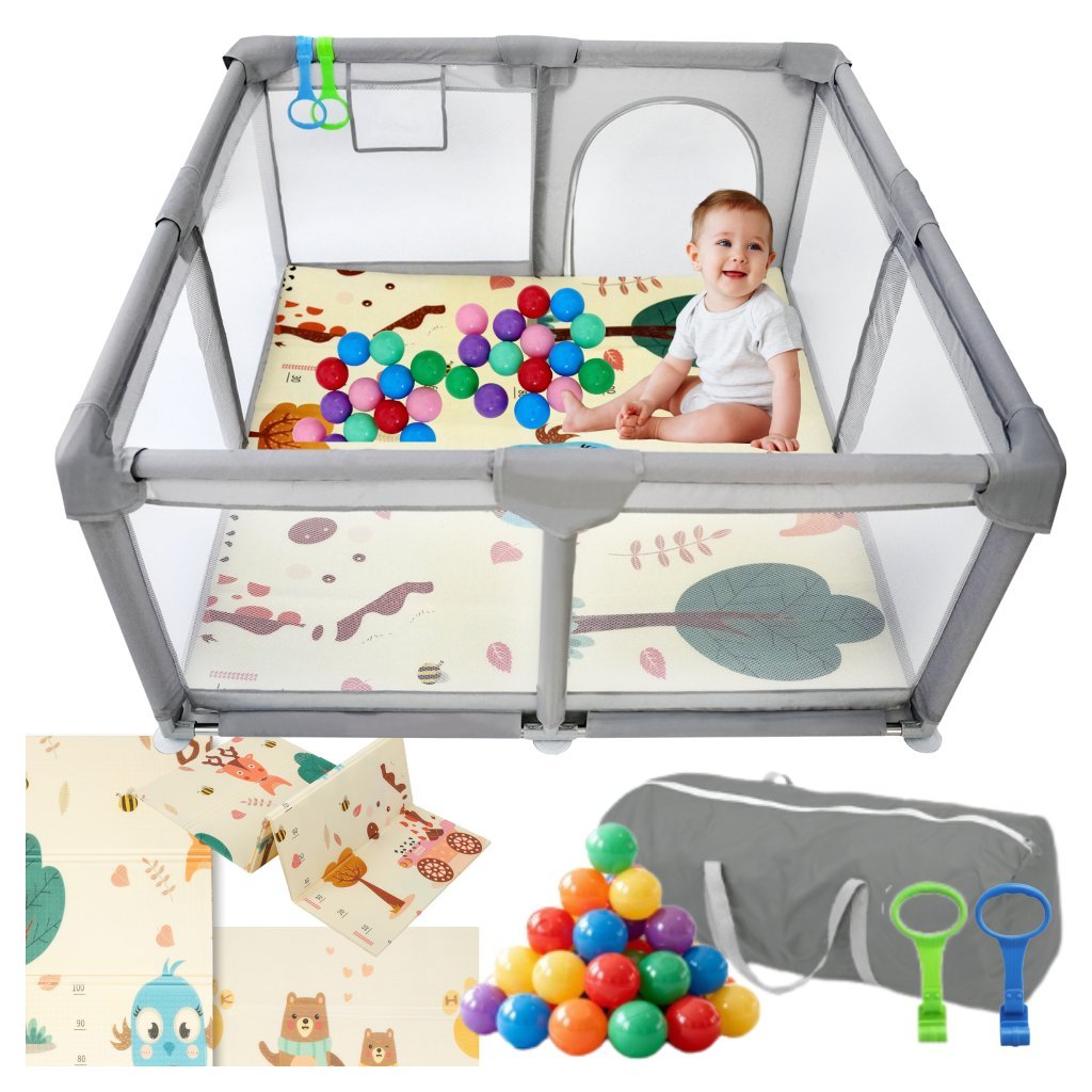 Kojec dla dziecka 126x126 cm suchy basen mata dwustronna + piłki + torba