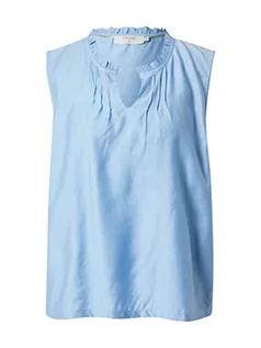 Bluzy damskie - Damska bluza z dekoltem Cream Sleeveless Top Shirt Frill Regular Fit, Placid Blue, 36 - grafika 1