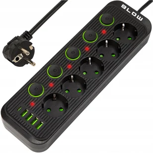 PRZEDŁUŻACZ LISTWA ZASILAJĄCA WŁĄCZNIK 4x USB 5 GNIAZD 5m USB TYP-C - Przedłużacze i rozgałęźniki - miniaturka - grafika 1