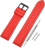 Akcesoria do smartwatchy - PASEK DO ZEGARKA CZERWONY SILIKONOWY BIAŁE OBSZYCIE UNIWERSALNY 22mm - miniaturka - grafika 1