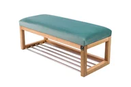 Ławki do przedpokoju - Ławka na buty LPG-4 140cm EMRAWOOD drewno lite kolor naturalny siedzisko gładkie kolor miętowy - miniaturka - grafika 1