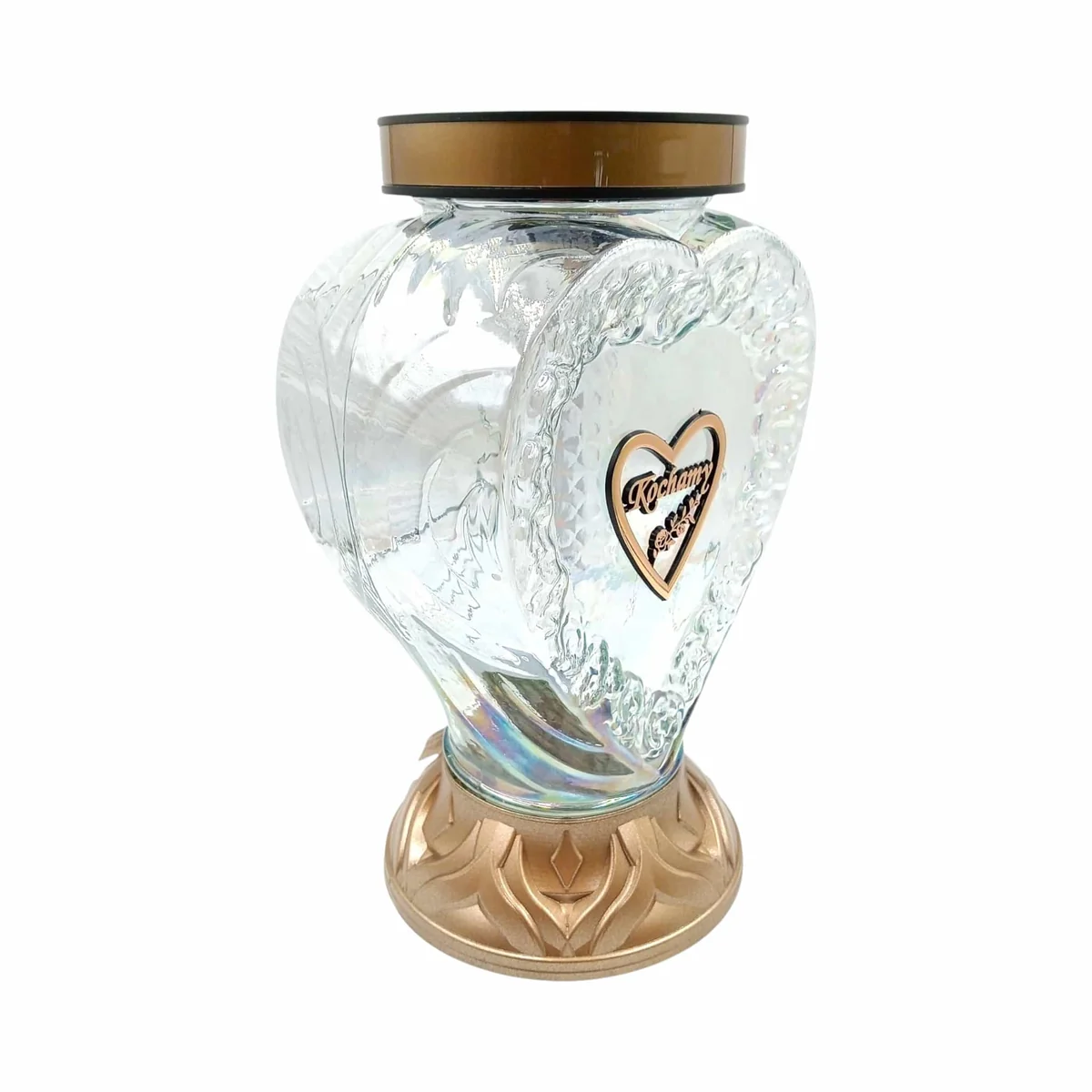 Znicz solarny szklany - serce - złoty - Kochamy - 29 cm