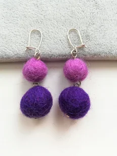 WISZĄCE KOLCZYKI KULKI FILC SREBRO 925 FIOLET - Kolczyki - miniaturka - grafika 1