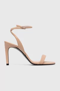 Calvin Klein sandały skórzane HEEL SANDAL 90 LTH kolor beżowy HW0HW01945 - Sandały damskie - miniaturka - grafika 1
