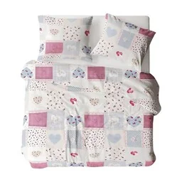 Karo Pościel flanelowa 140x200 1109N szara różowa serca kratka Flanela Komfort - Pościel - miniaturka - grafika 1