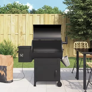 vidaXL Grill na pellet z kominem, czarny, 104 cm, żelazo - Grille - miniaturka - grafika 1