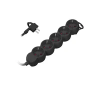 Przedłużacze i rozgałęźniki - HBF 5-krotny 2P+Z (Schuko), 3m H05VV-F 3x1,0mm2, Imax 10A, płaska wtyczka, czarny ORAE13149(GS)/B/3M - miniaturka - grafika 1